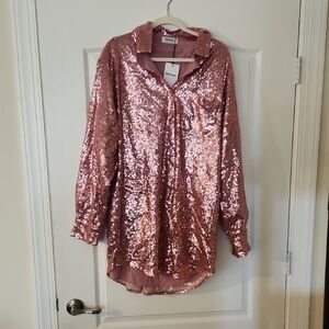 Showpo Lilac Sequin Oversized Mini Shirt Dress